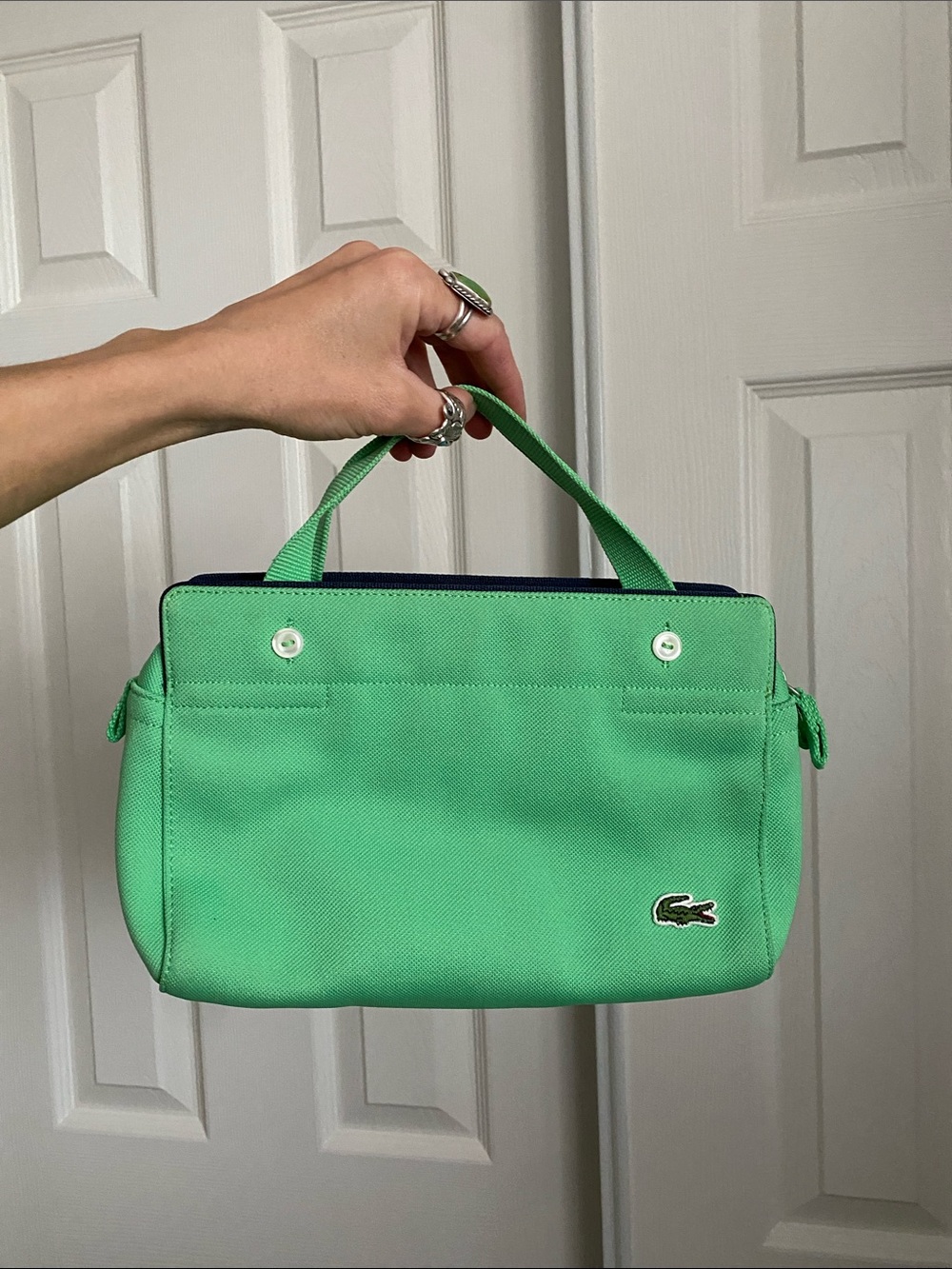 🌼 Lacoste Green Canvas Mini Top-Handle Bag Lacoste Mini Tote Vintage